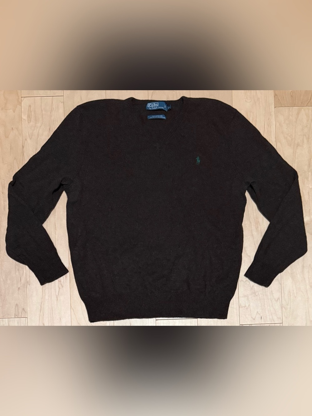Polo Ralph Lauren 100% Italian Yarn Lambswool V-Neck Sweater Brown Pony Men’s XL